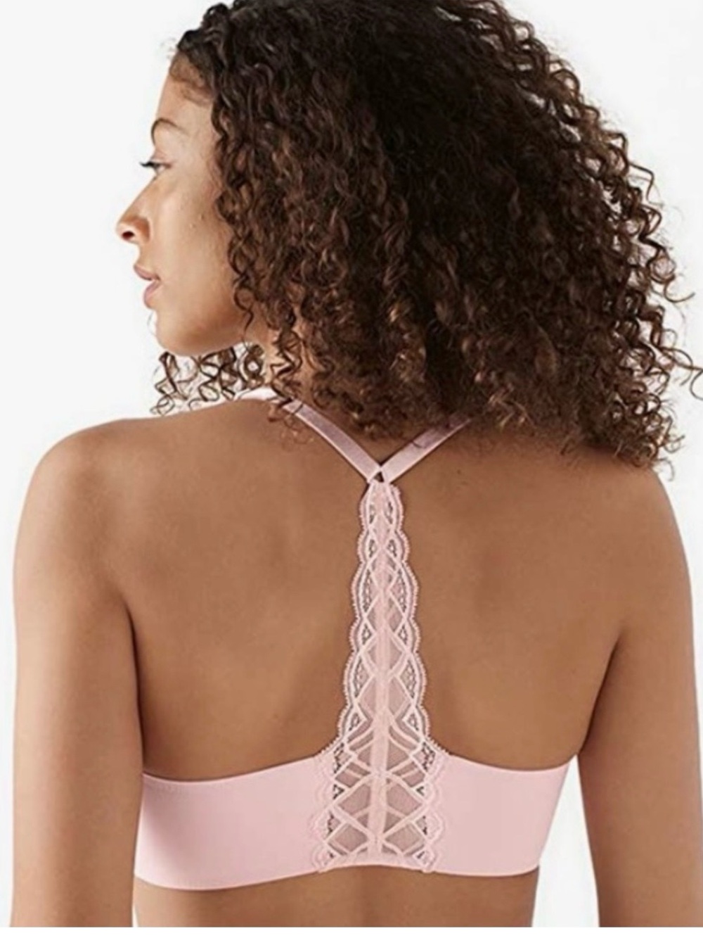 True & Co. Everybody Lace Racerback Bra Size XL Dusty Pink